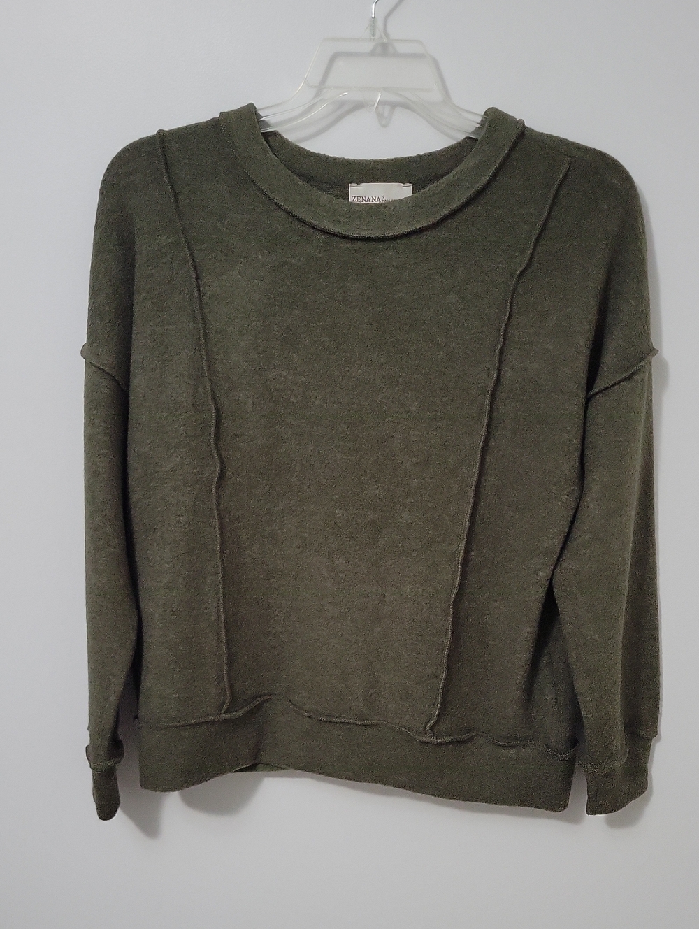 Zenana Olive Crewneck Pullover, Size Small